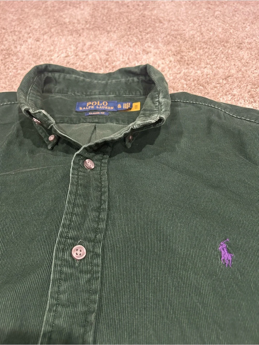 Polo Ralph Lauren Shirt Mens XL Corduroy Long Sleeve Green Classic Fit Button